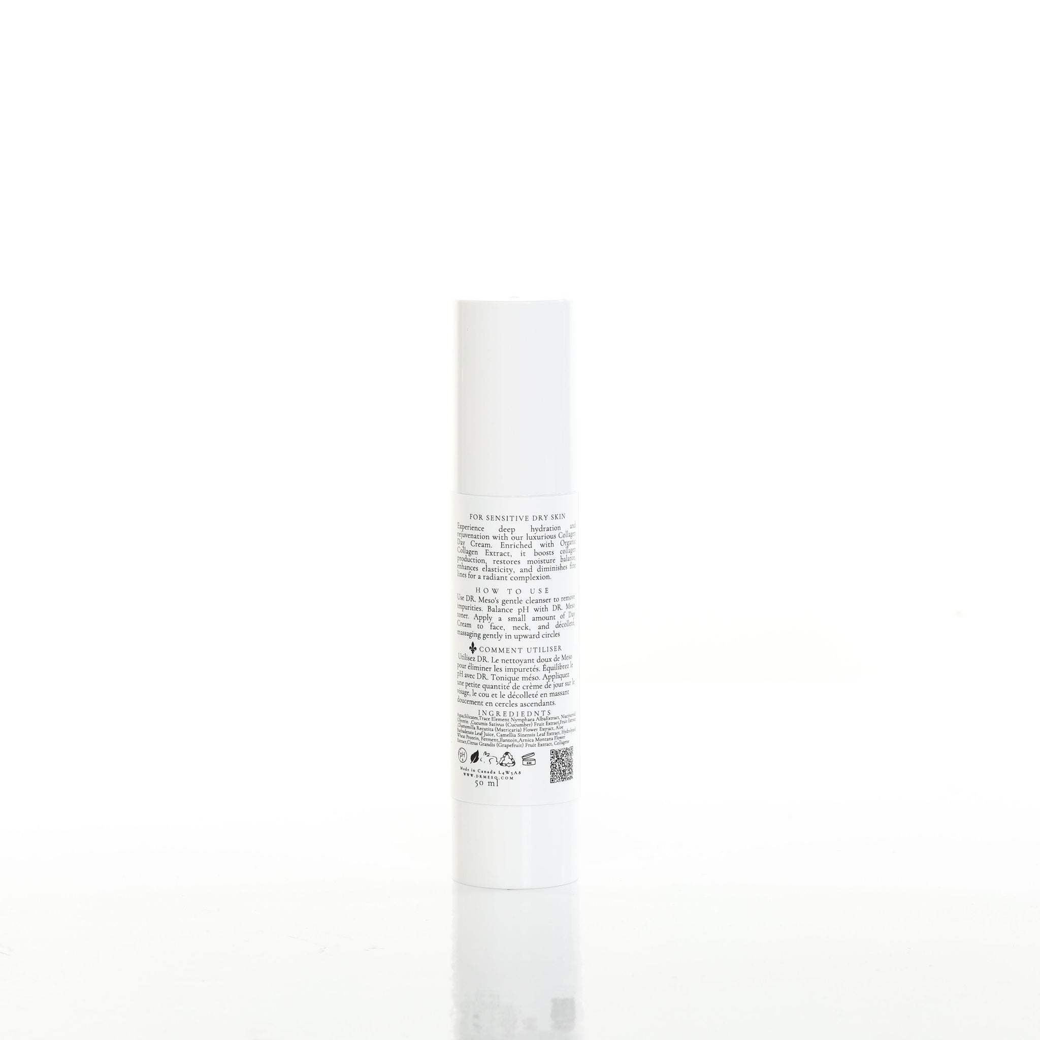 Reverse label of Collagen Day Cream showing directions and details