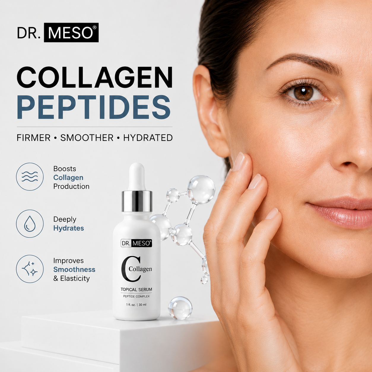 DR.MESO Collagen Peptide Serum before and after skin firmness and hydration results