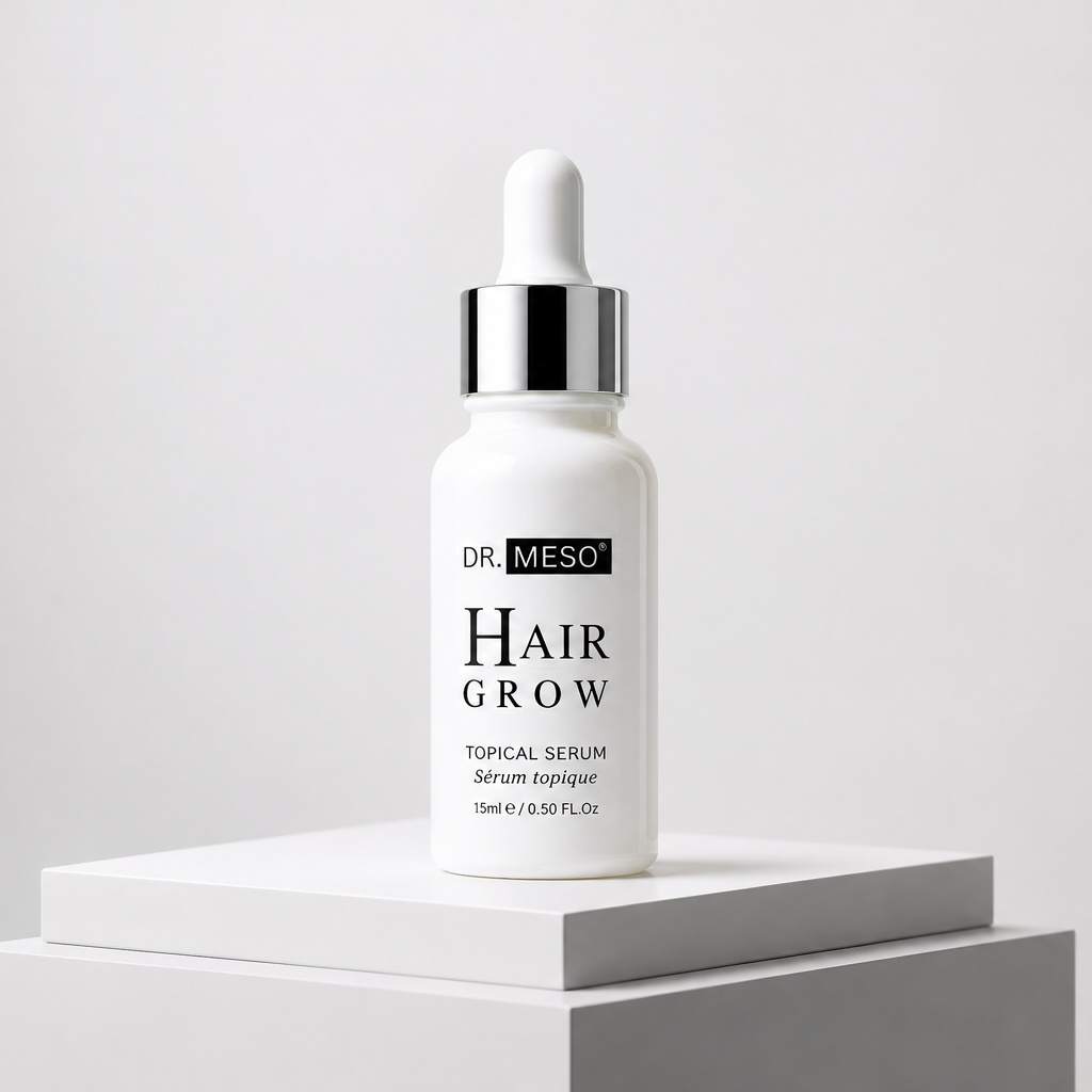 DR.MESO Hair Grow Serum for thinning hair. Peptides and biotin scalp treatment to support fuller looking hair. Made in Canada.