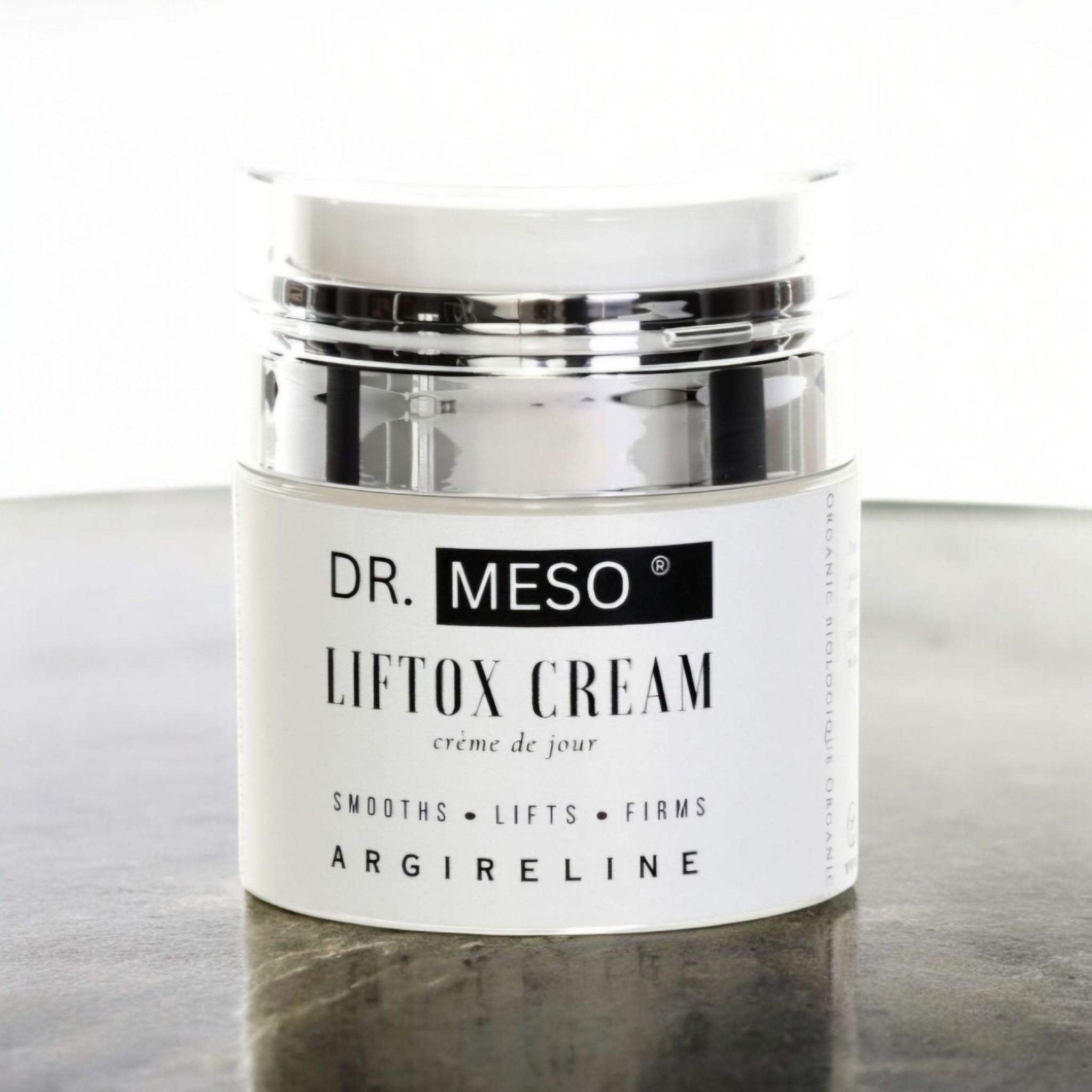 Liftox Cream jar with Argireline peptide for anti-aging and wrinkle reduction.